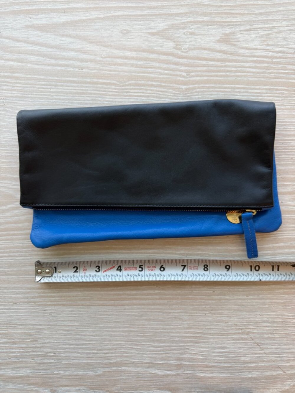 Clare V Foldover Clutch Black Cobalt Blue Leather Two Tone - Picture 3 of 7